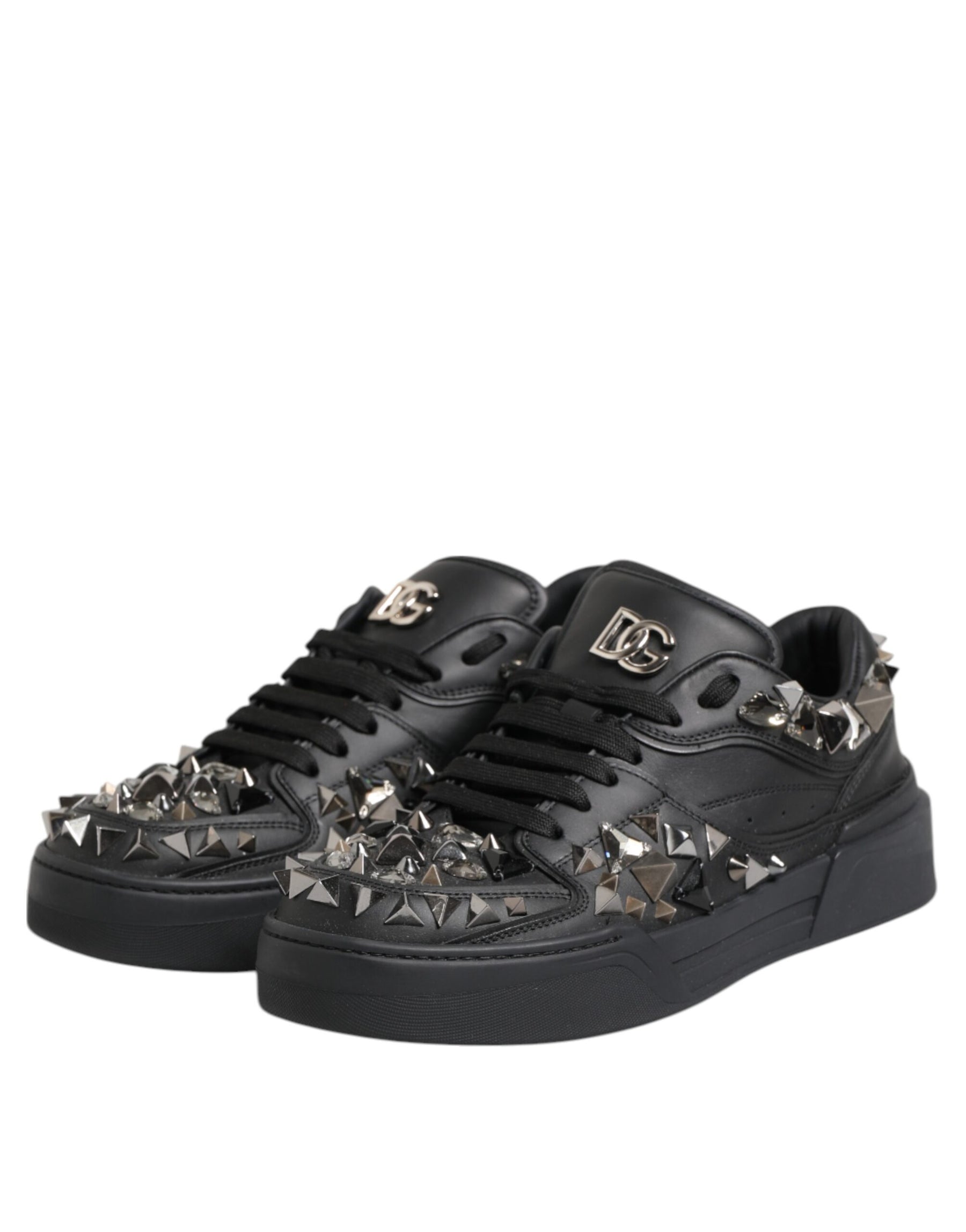 Dolce & Gabbana Black Portofino Studded Men Sneakers Shoes | Regal Royce