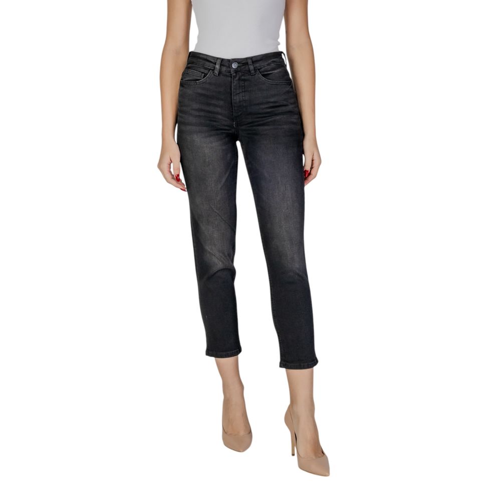 ICHI Black Cotton Mom Jeans | Regal Royce