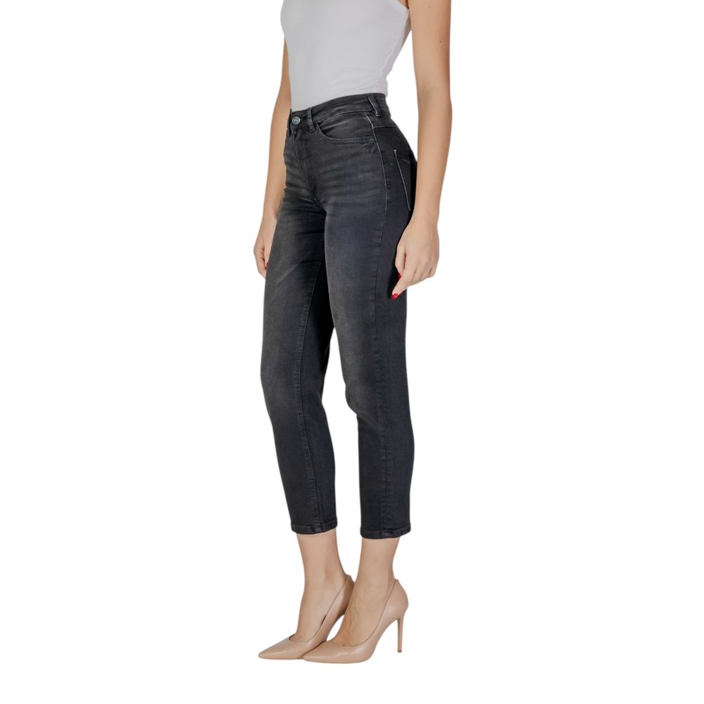 ICHI Black Cotton Mom Jeans | Regal Royce