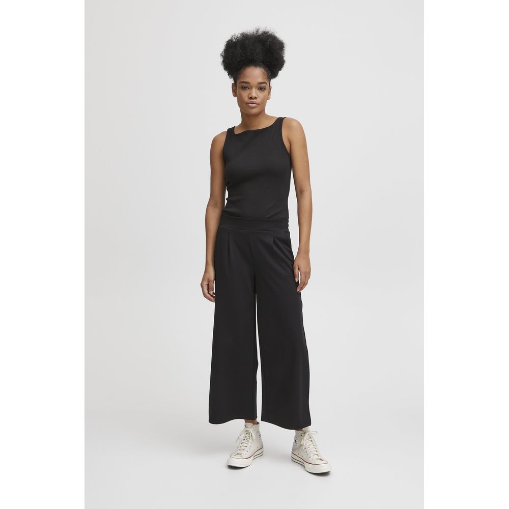 ICHI Black Recycled Polyester Flared Pants | Regal Royce