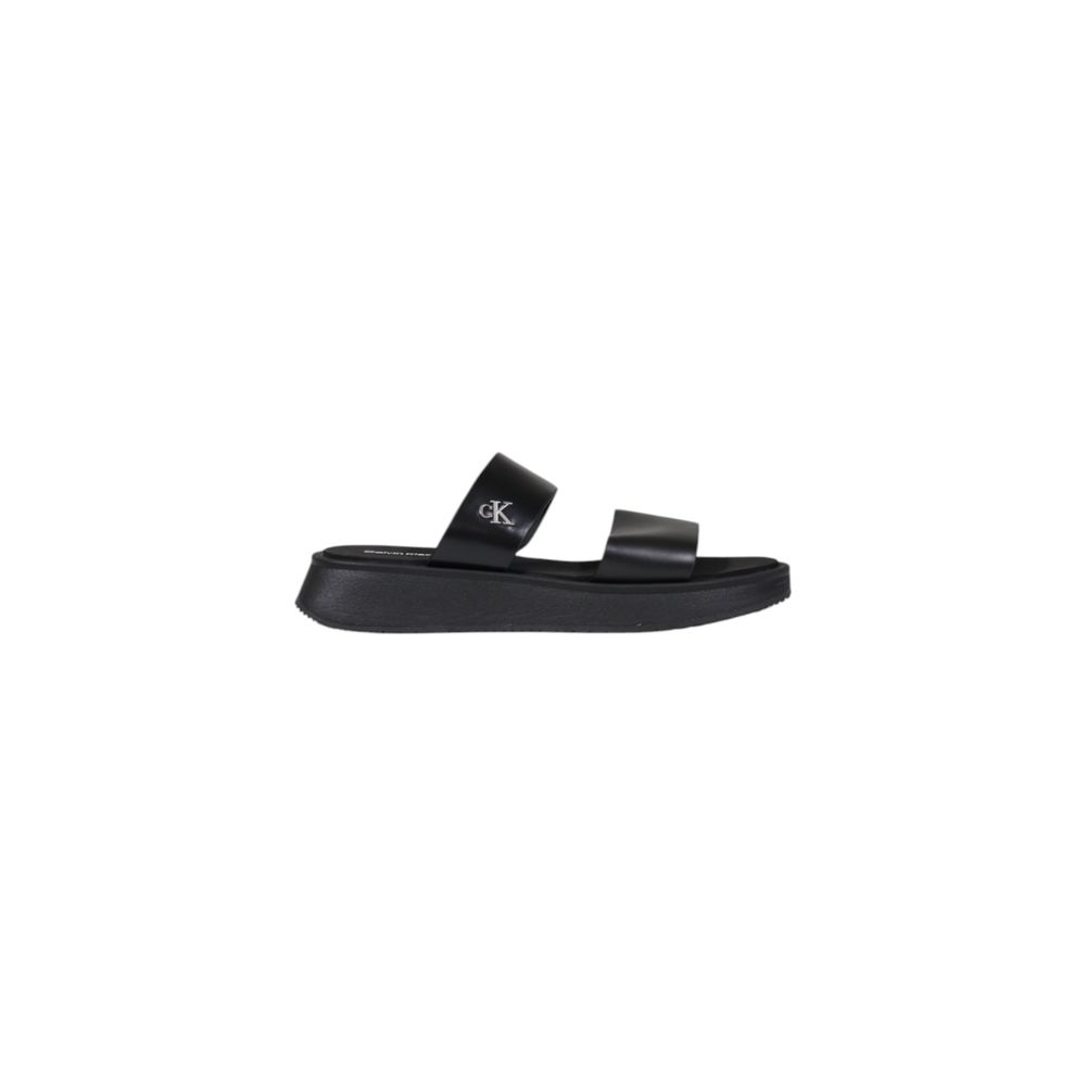 Calvin Klein Jeans Black Leather Flat Sandals | Regal Royce