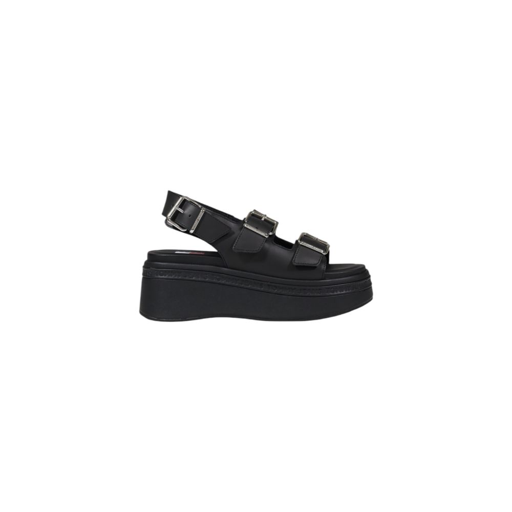 Tommy Hilfiger Jeans Black Leather Platform Sandals | Regal Royce
