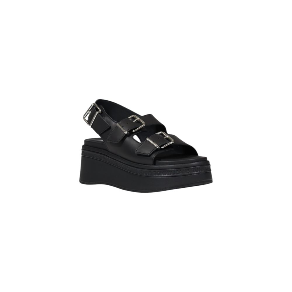 Tommy Hilfiger Jeans Black Leather Platform Sandals | Regal Royce