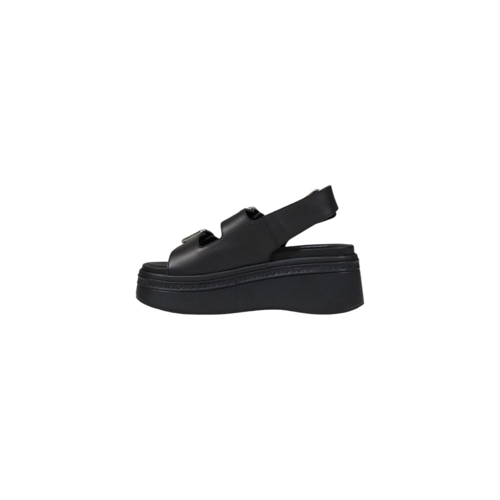 Tommy Hilfiger Jeans Black Leather Platform Sandals | Regal Royce