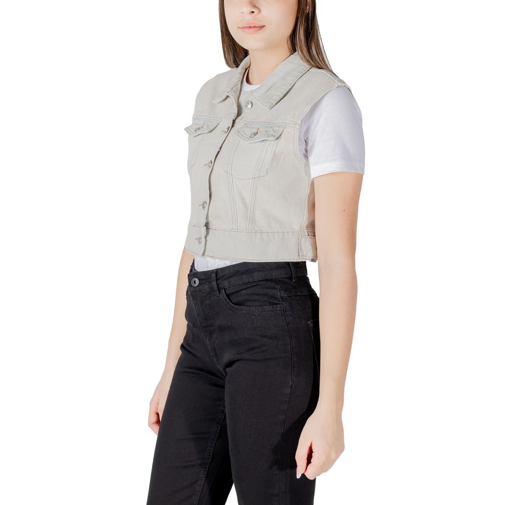 Only Light Blue Cotton Sleveless Jacket