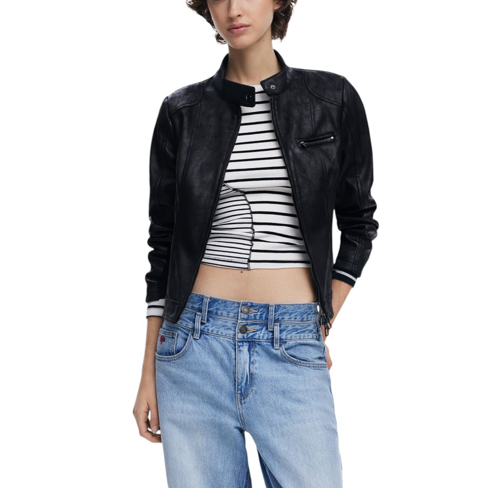 Desigual Black Polyester Biker Jacket | Regal Royce