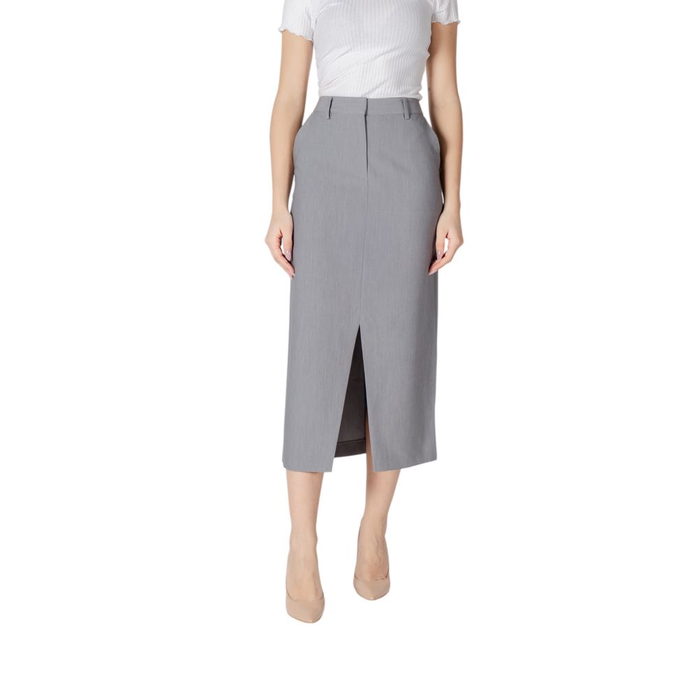 ICHI Gray Polyester Long Skirt | Regal Royce