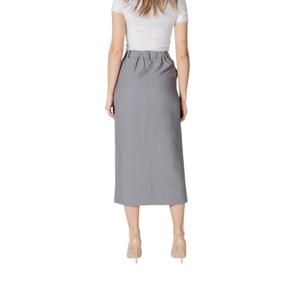 ICHI Gray Polyester Long Skirt | Regal Royce