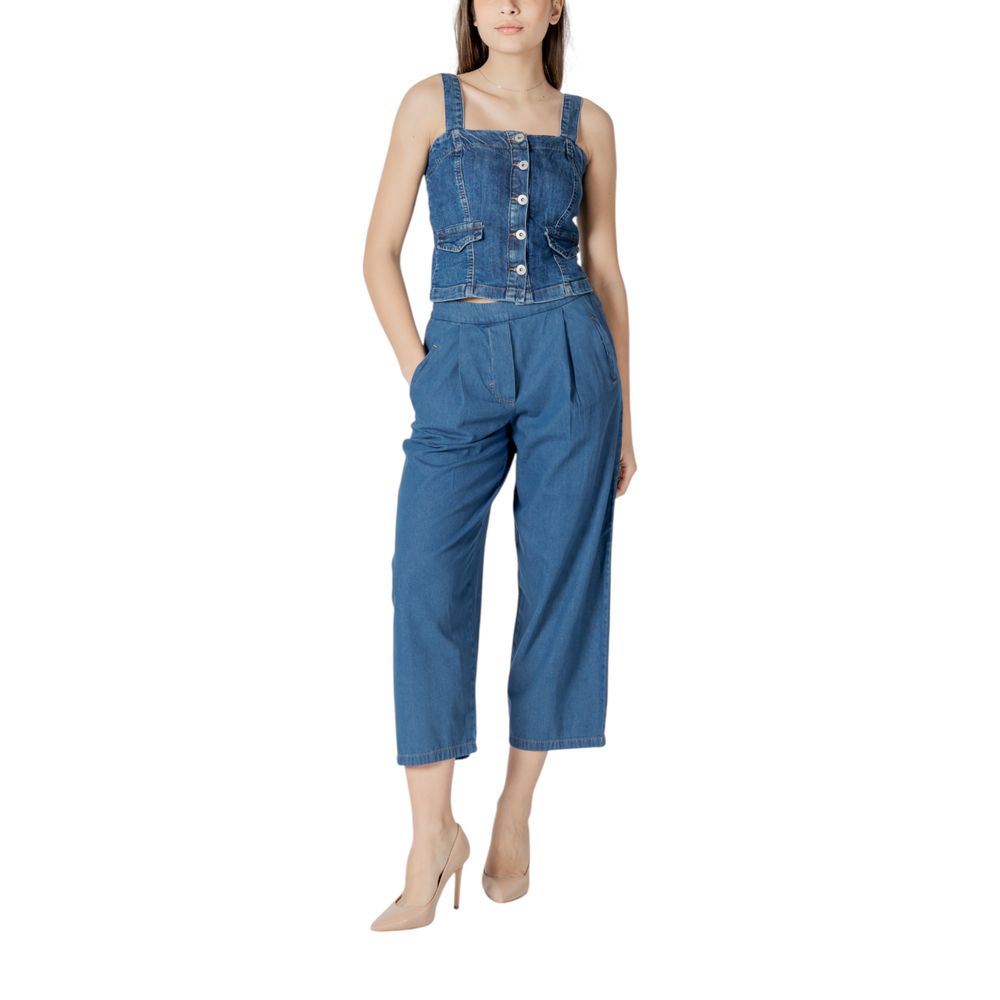 ICHI Blue Cotton Cropped Jeans | Regal Royce