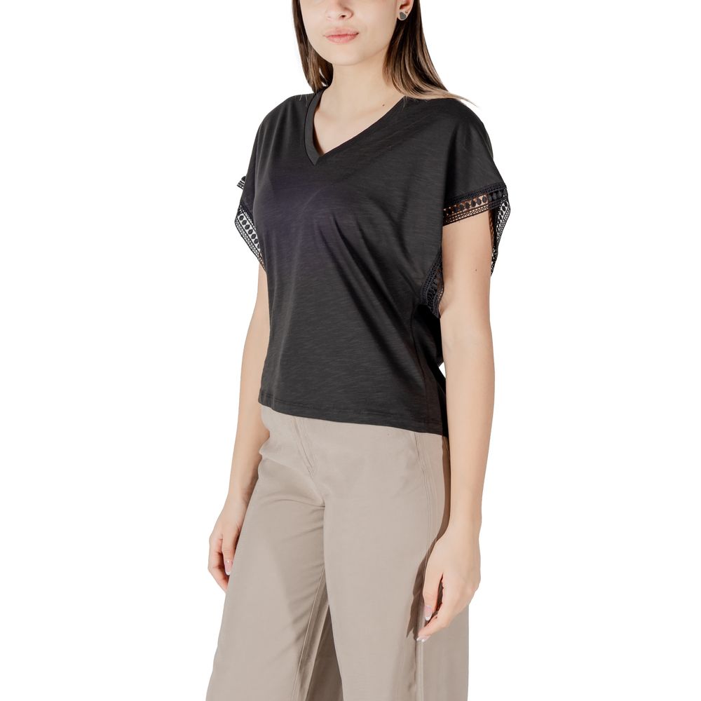 ICHI Black Cotton T-Shirt | Regal Royce