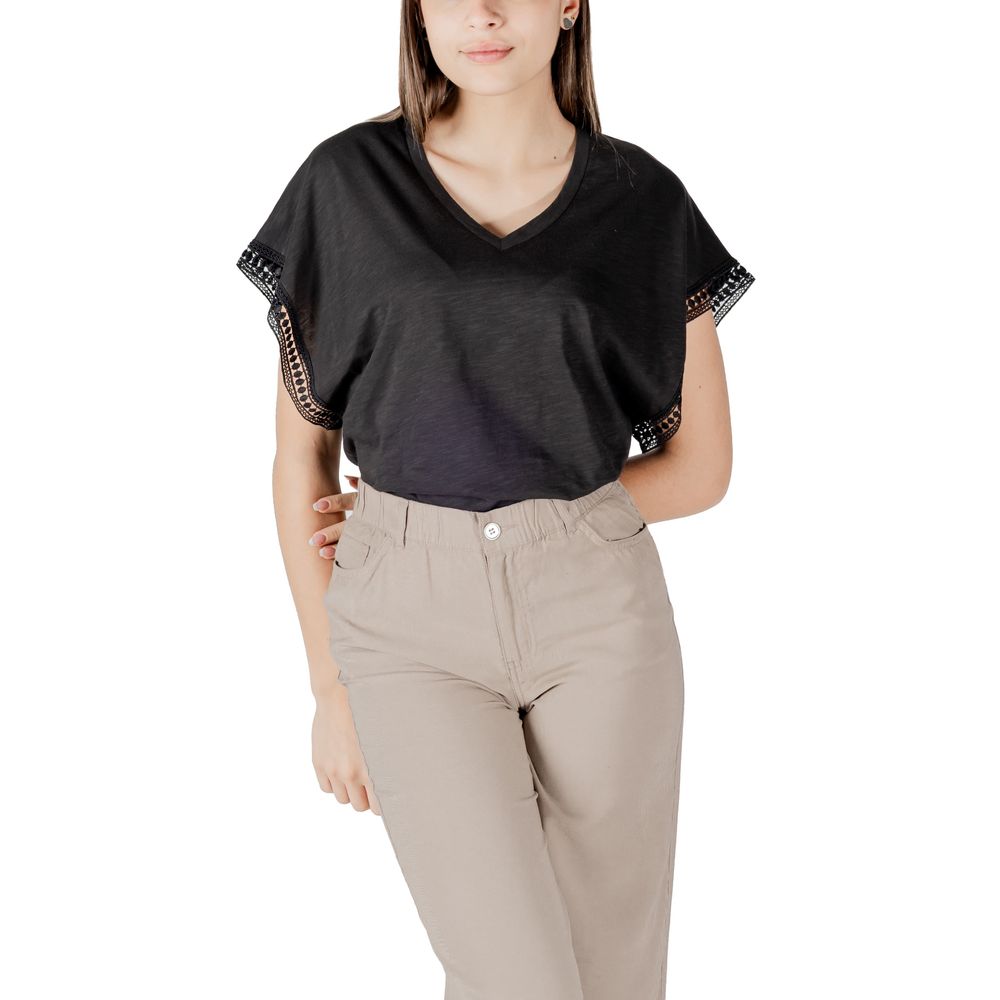 ICHI Black Cotton T-Shirt | Regal Royce