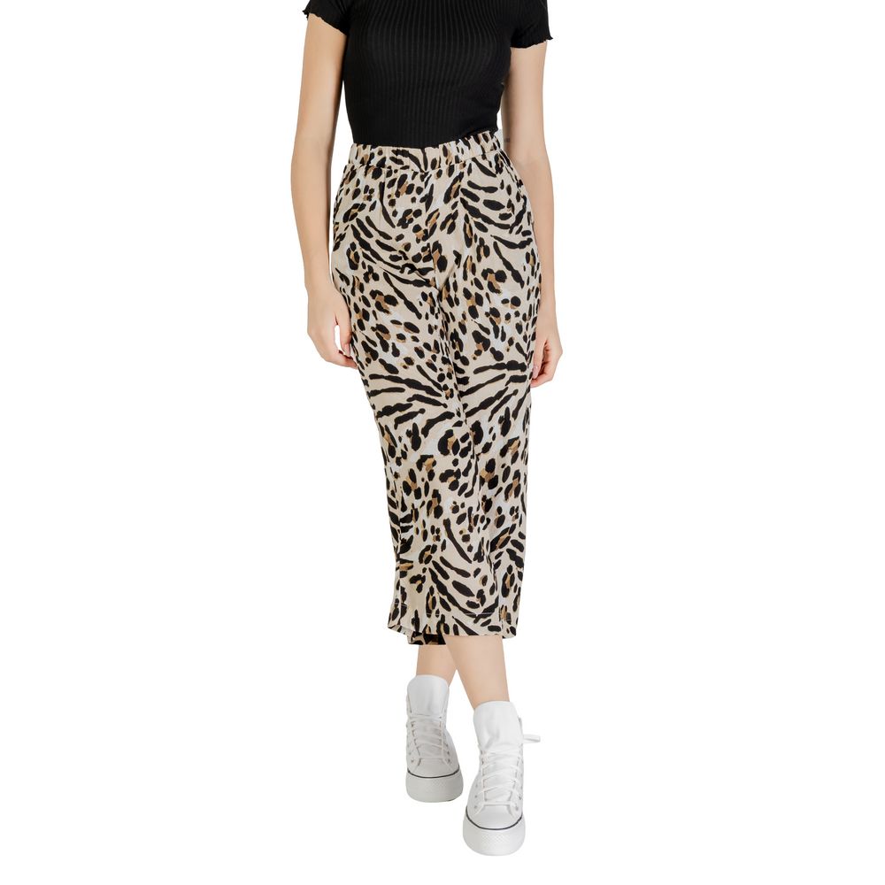 ICHI Beige Viscose Cropped Pants | Regal Royce