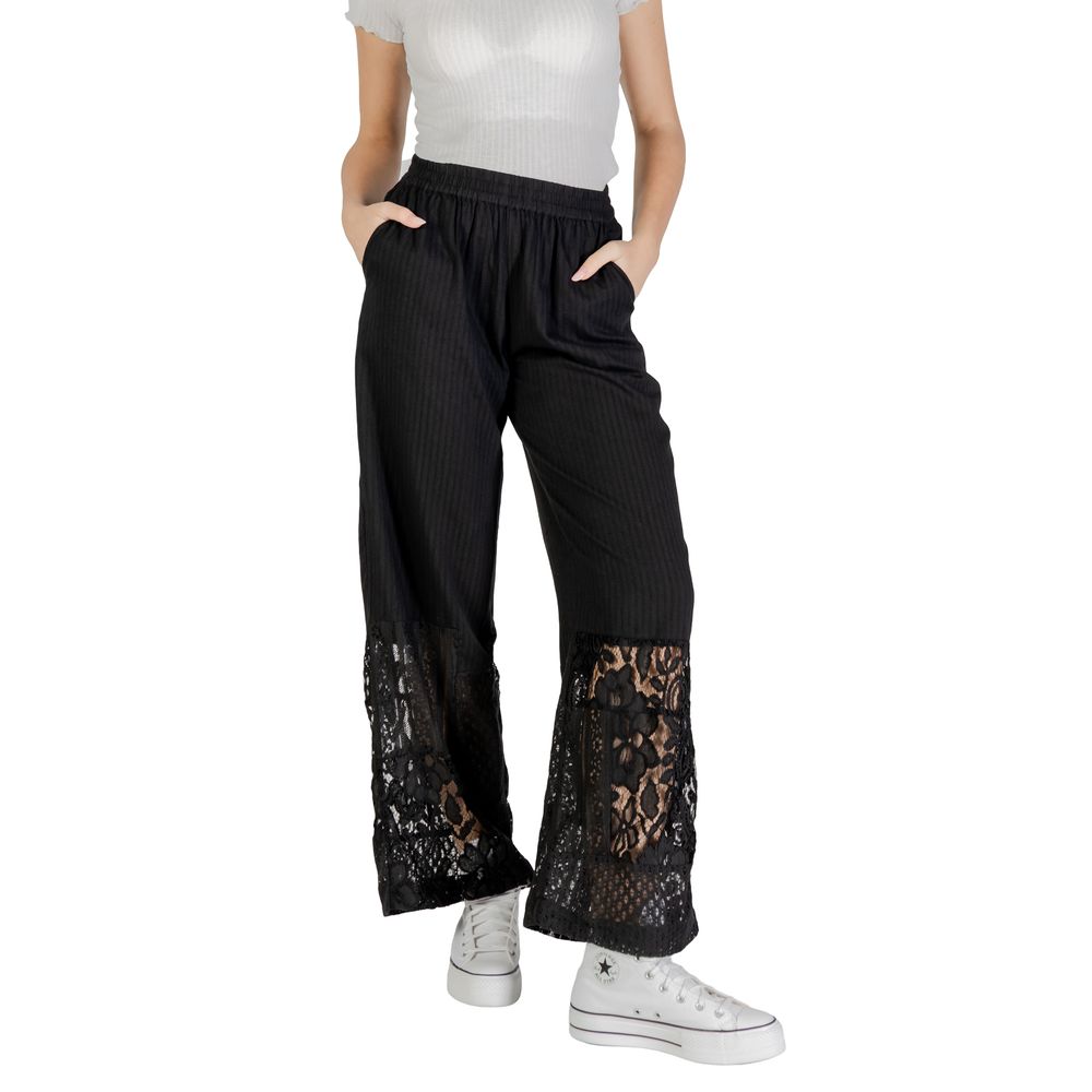 ICHI Black Cotton Pant | Regal Royce