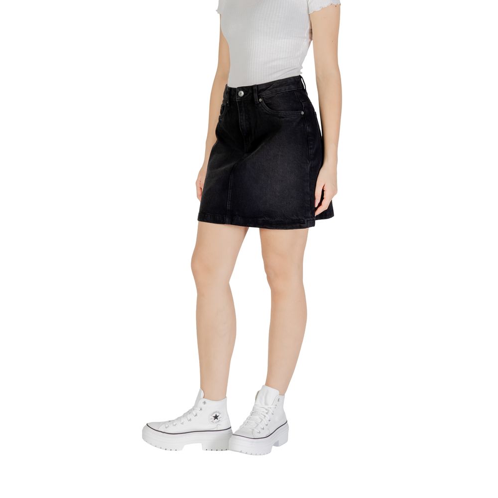 ICHI Black Cotton Mini Skirt | Regal Royce