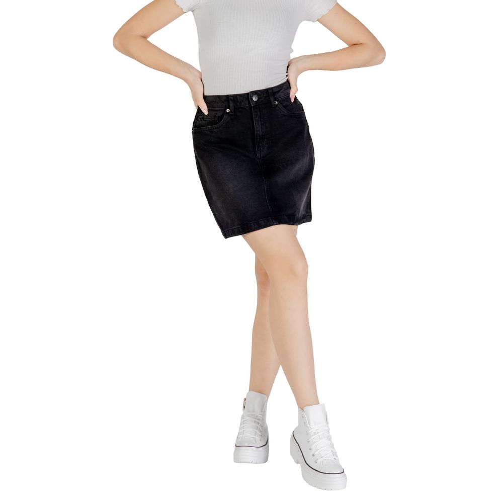 ICHI Black Cotton Mini Skirt | Regal Royce
