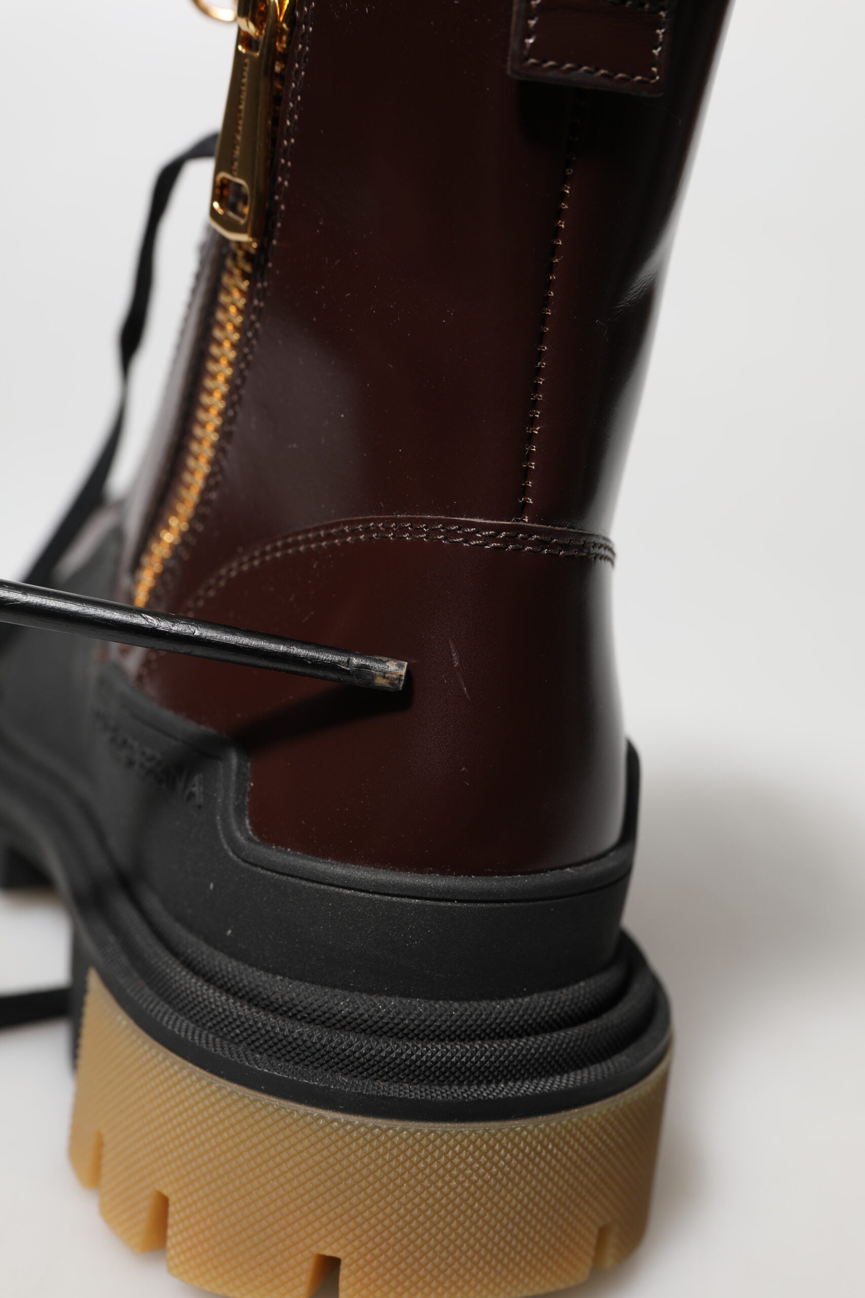 Dolce & Gabbana Maroon Leather Mid Calf Biker Boots Shoes | Regal Royce