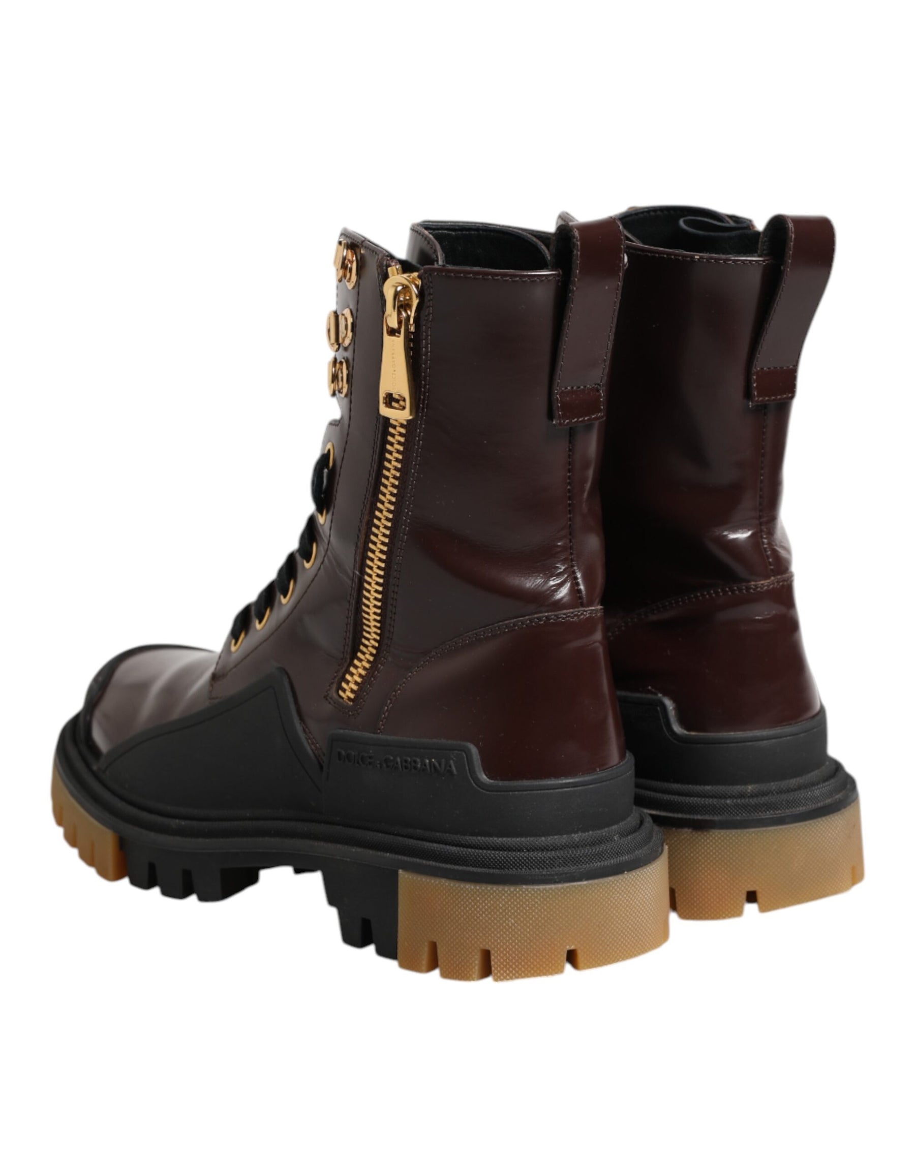 Dolce & Gabbana Maroon Leather Mid Calf Biker Boots Shoes | Regal Royce