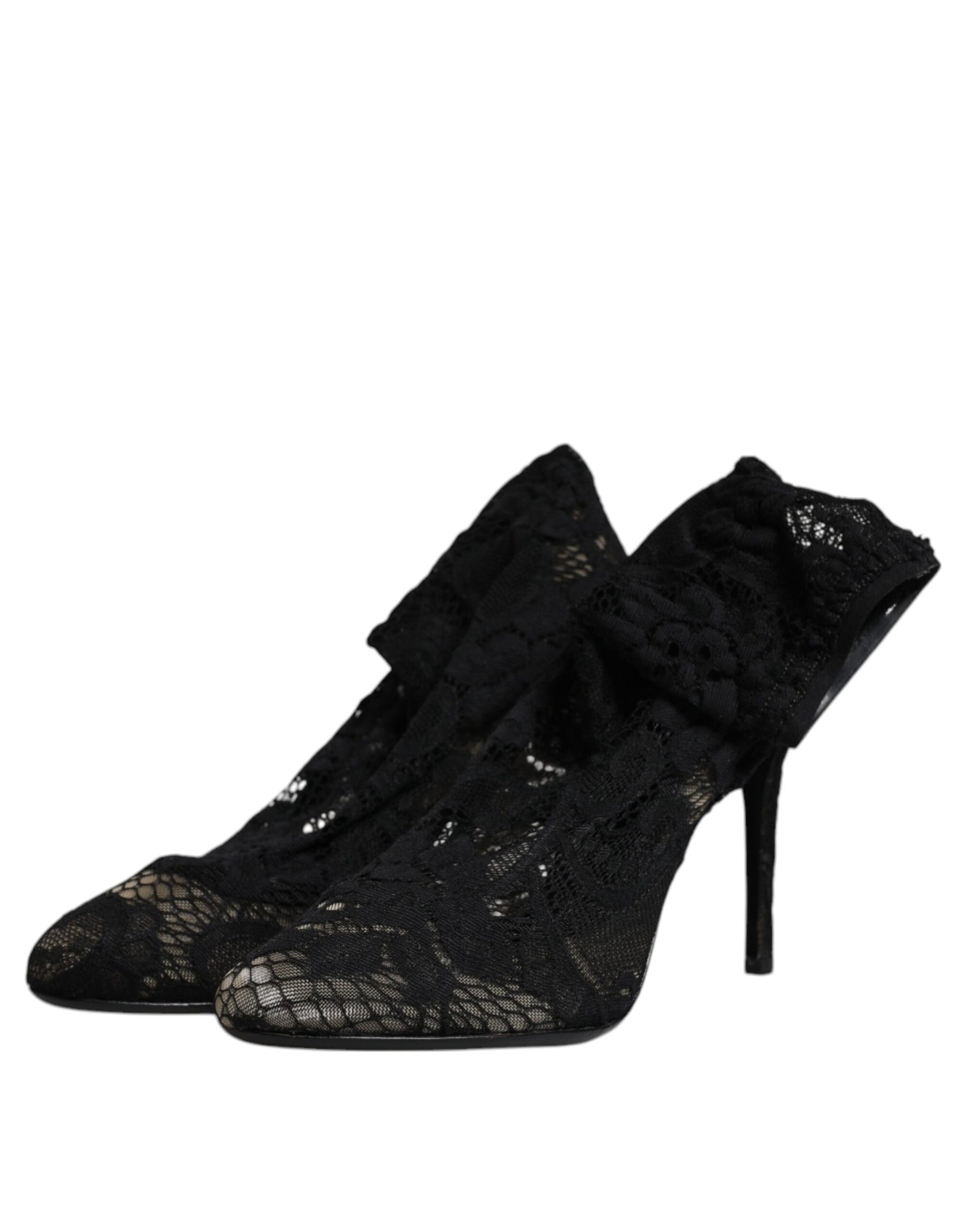 Dolce & Gabbana Black Lace Stretch Heels Mid Calf Boots Shoes | Regal Royce