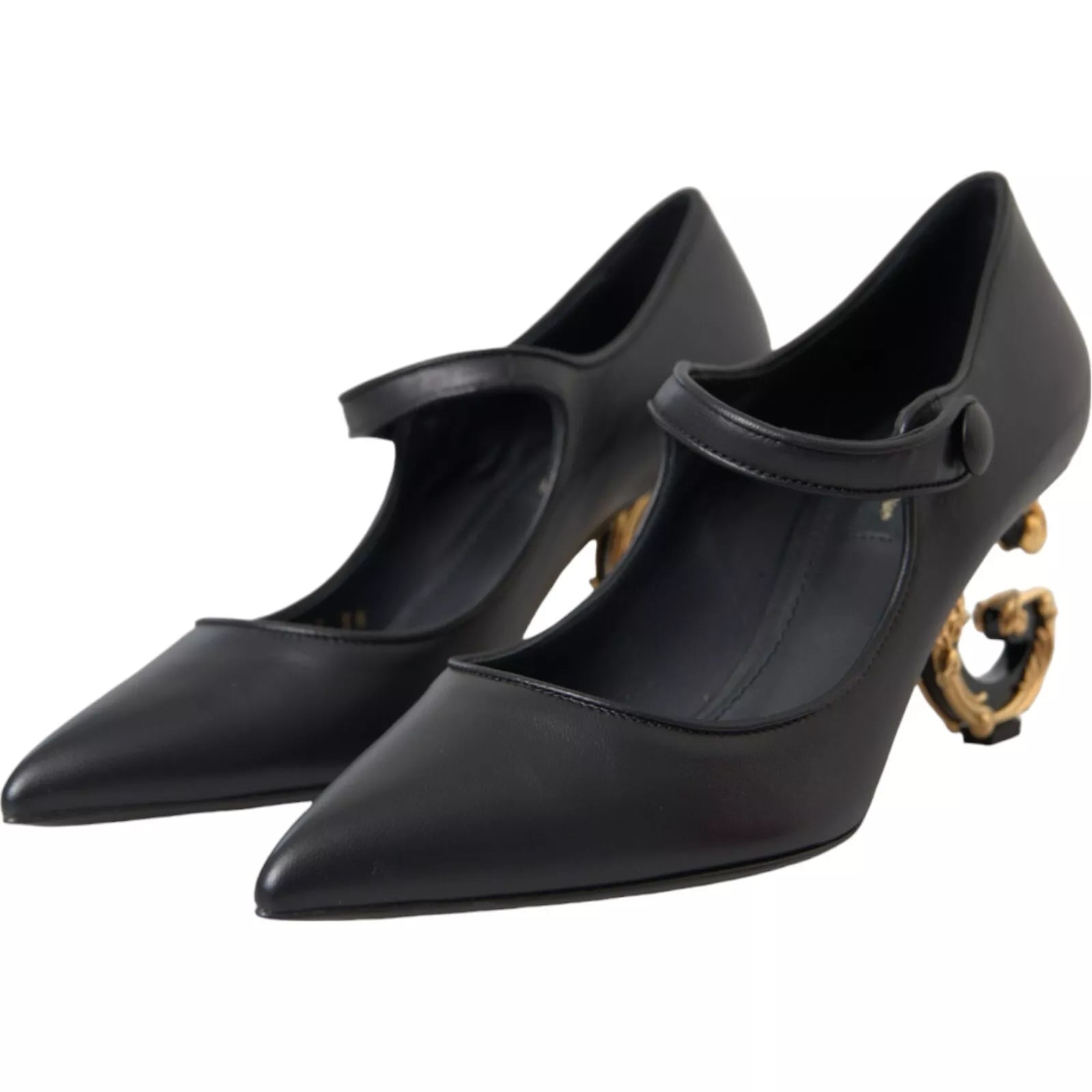 Dolce & Gabbana Black Leather Logo Heels Mary Janes Pumps Shoes | Regal Royce