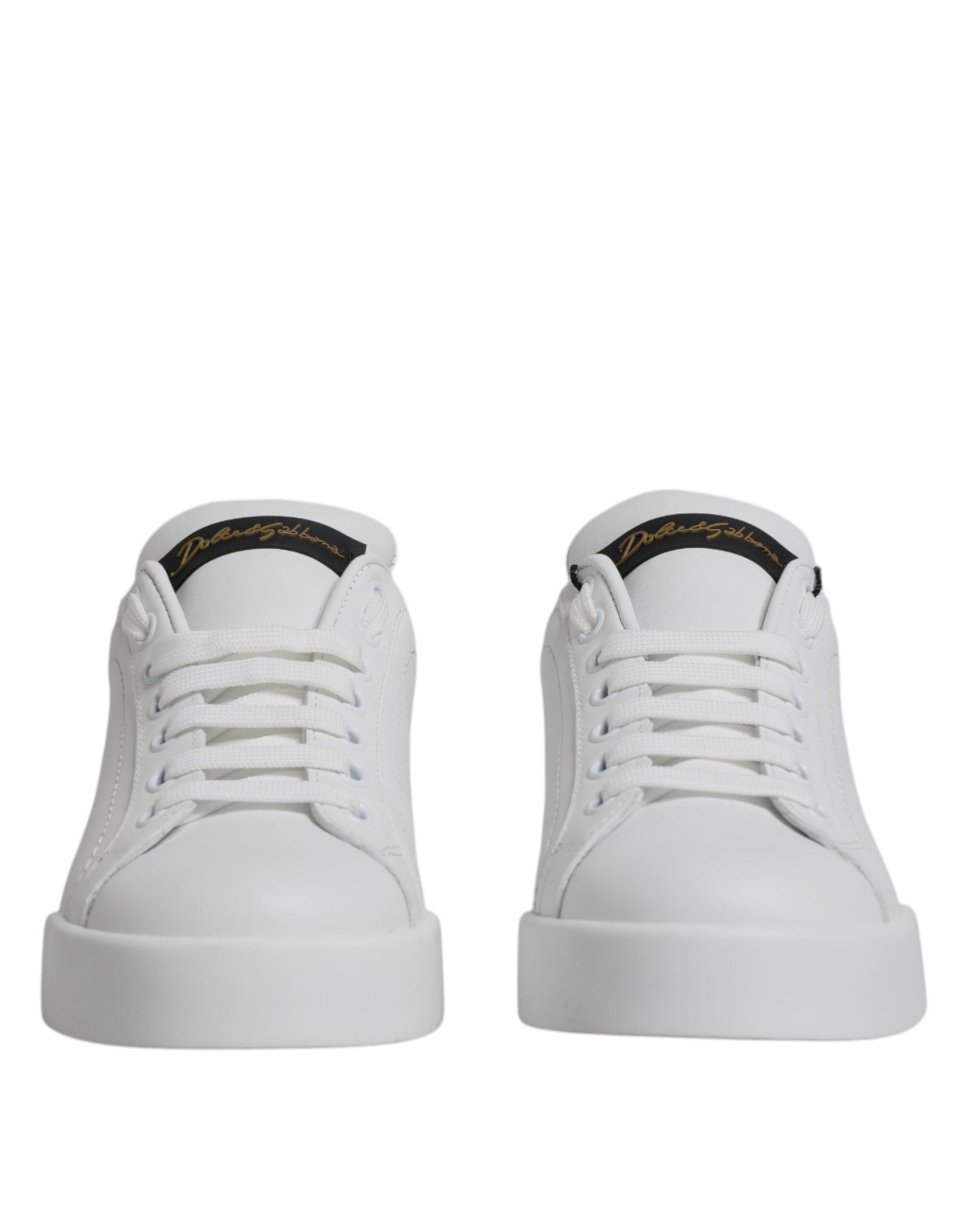 Dolce & Gabbana White Black Leather Low Top Sneakers Shoes | Regal Royce