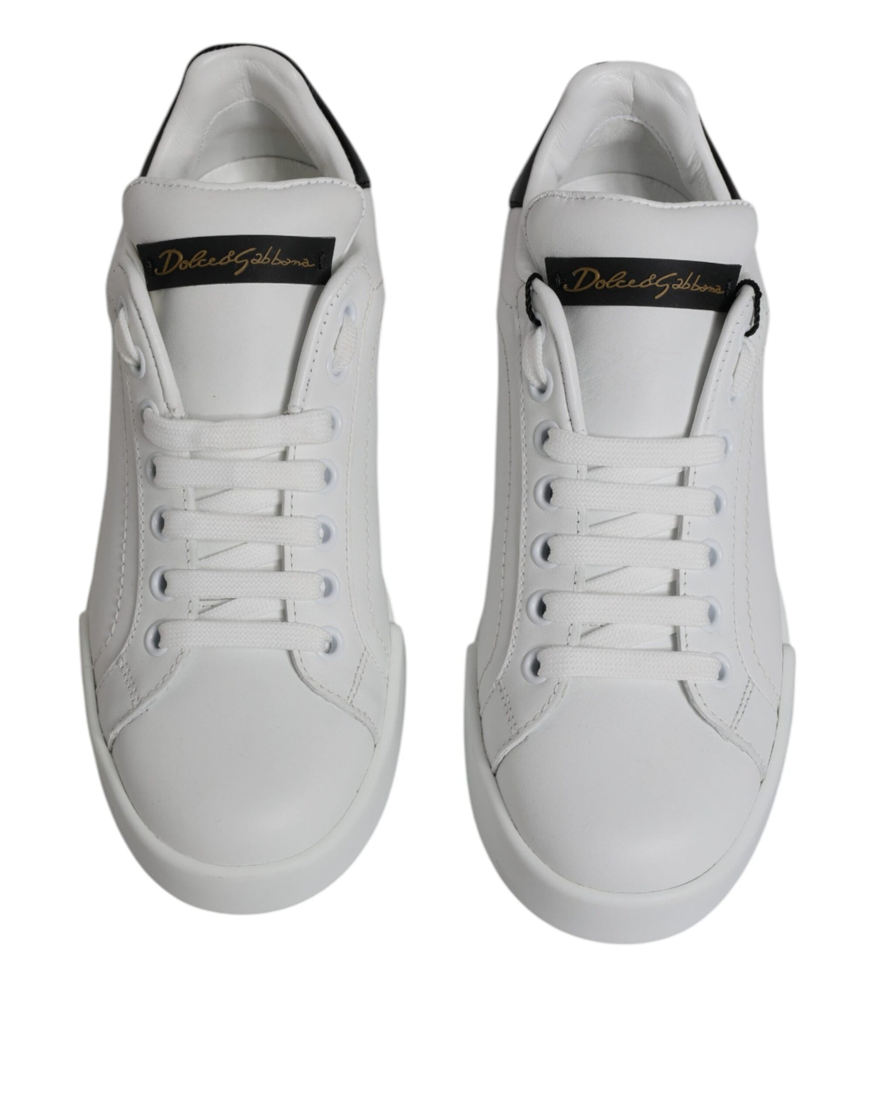 Dolce & Gabbana White Black Leather Low Top Sneakers Shoes | Regal Royce