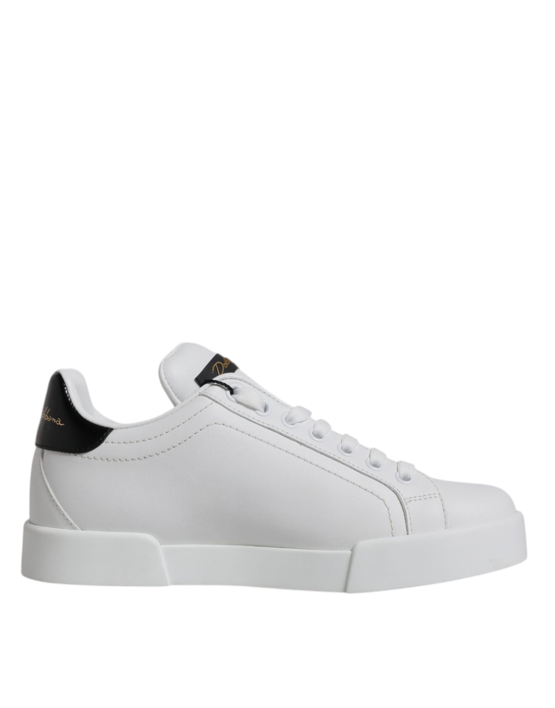 Dolce & Gabbana White Black Leather Low Top Sneakers Shoes | Regal Royce