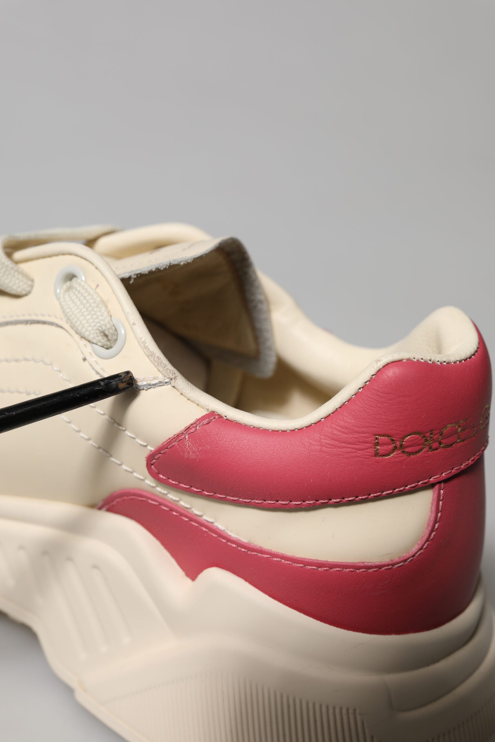 Dolce & Gabbana White Pink Leather Daymaster Sneakers Shoes | Regal Royce