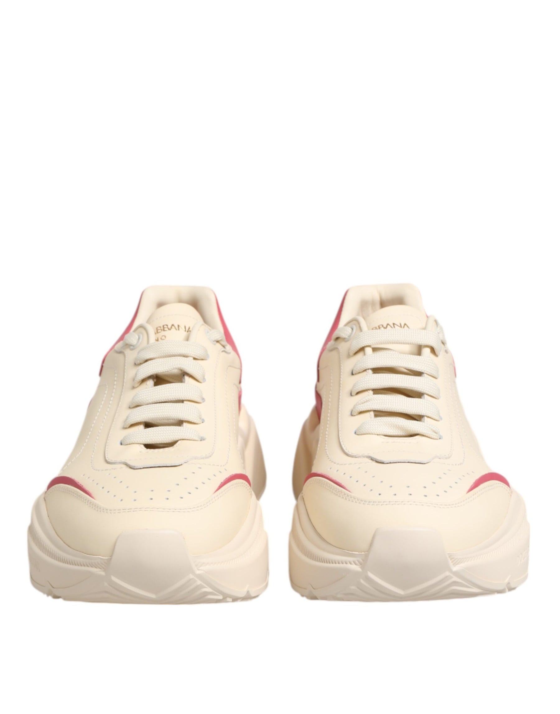 Dolce & Gabbana White Pink Leather Daymaster Sneakers Shoes | Regal Royce
