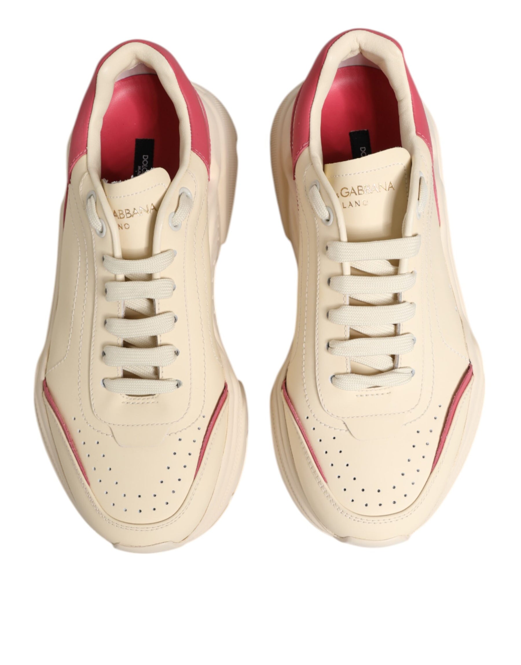 Dolce & Gabbana White Pink Leather Daymaster Sneakers Shoes | Regal Royce