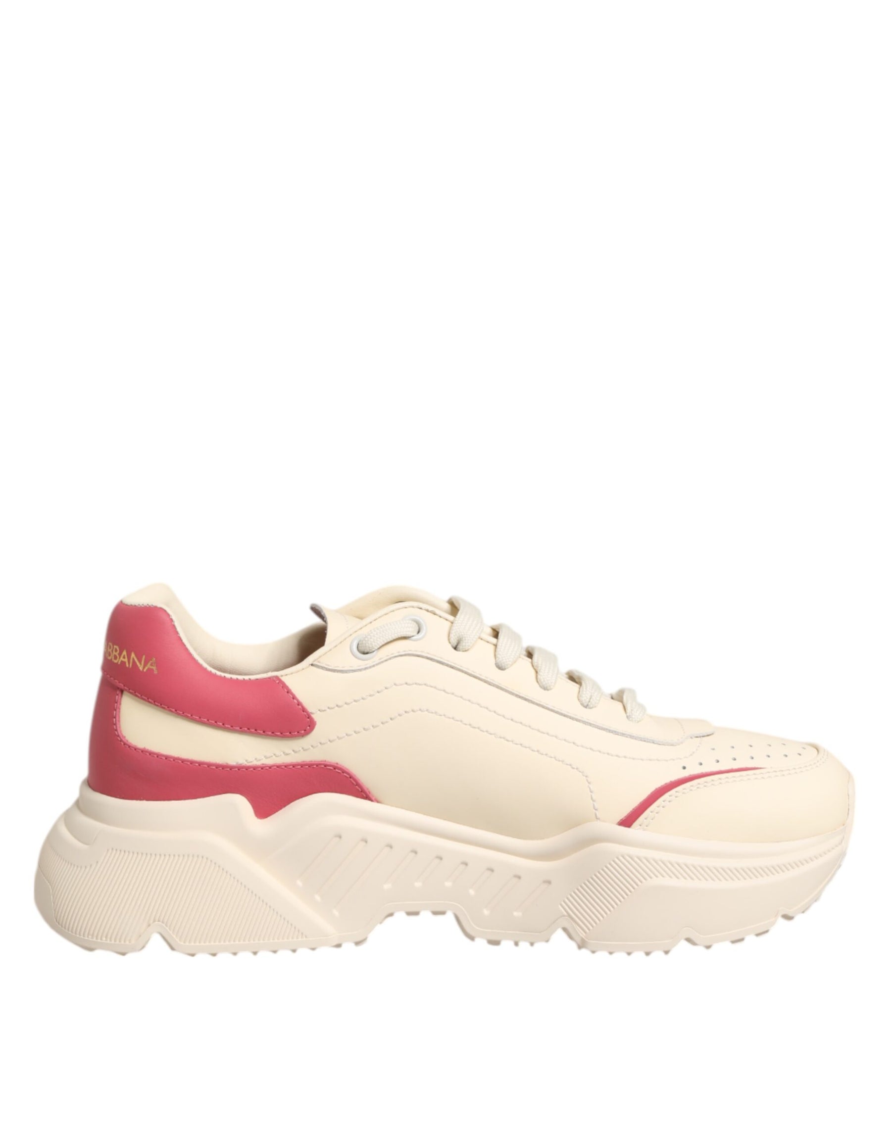 Dolce & Gabbana White Pink Leather Daymaster Sneakers Shoes | Regal Royce