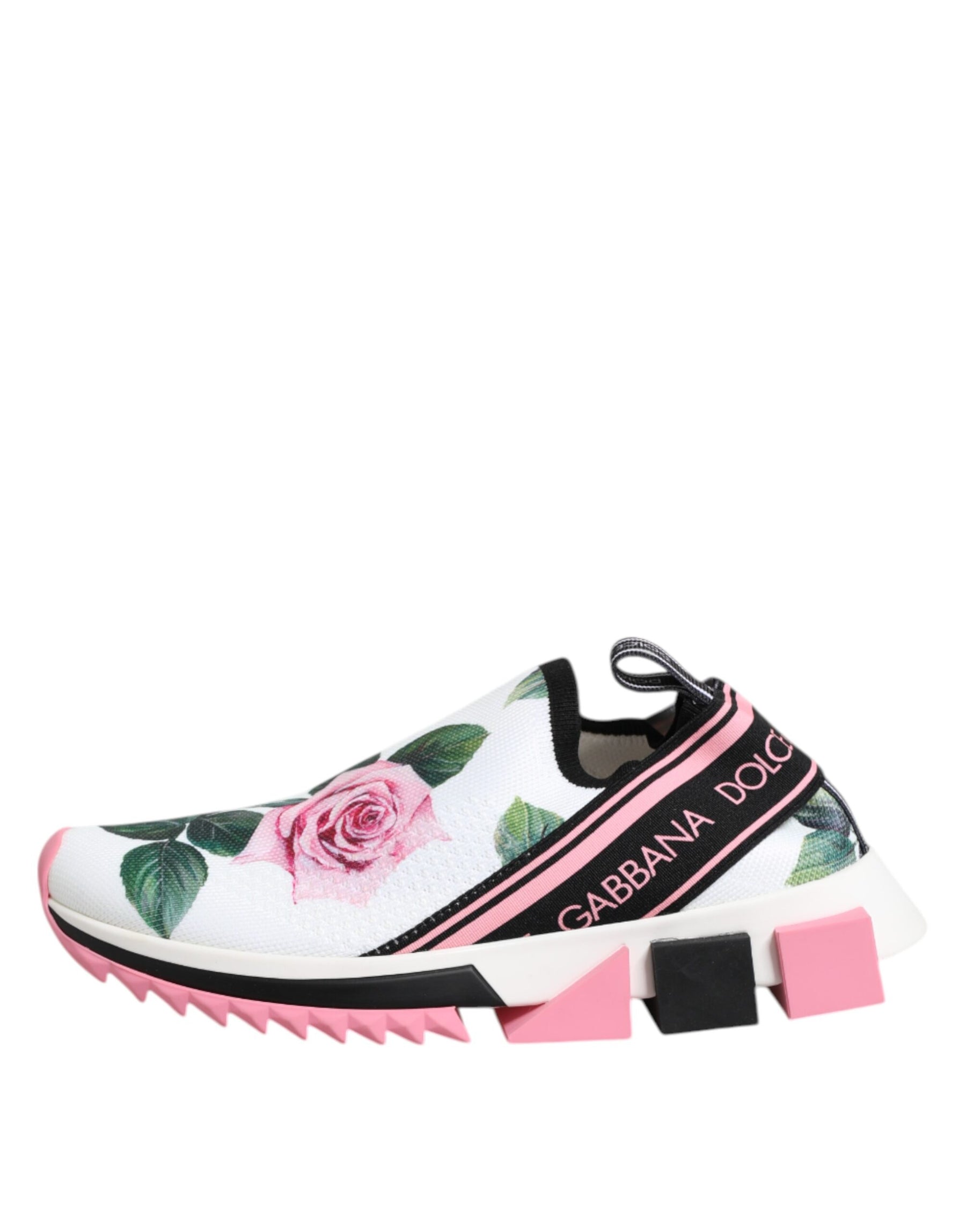 Dolce & Gabbana White Rose Print Sorrento Sneakers Shoes | Regal Royce
