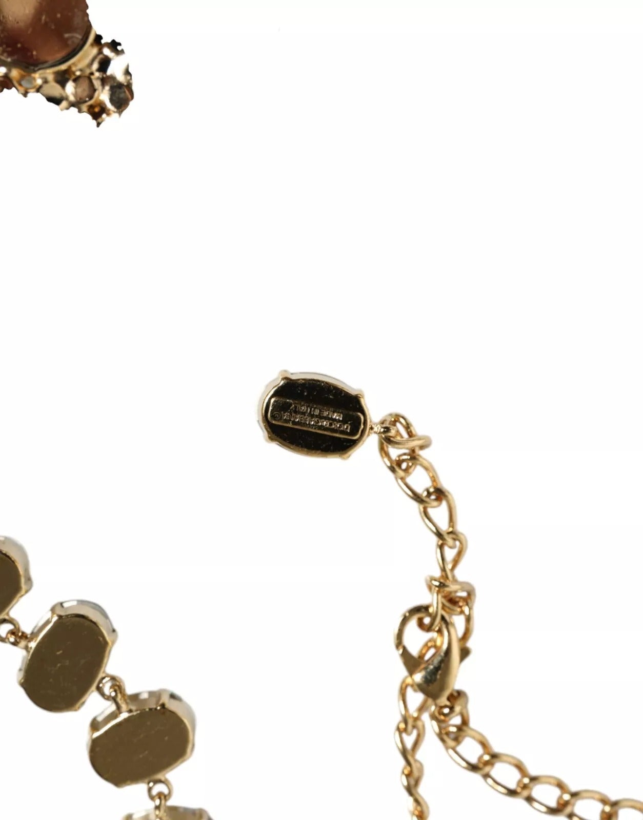 Dolce & Gabbana Gold Brass Link Chain Rose Petal Crystal Necklace | Regal Royce