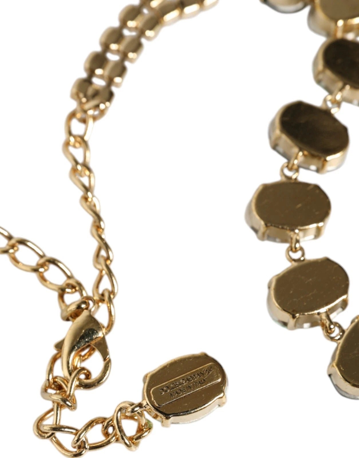 Dolce & Gabbana Gold Brass Link Chain Rose Petal Crystal Necklace | Regal Royce