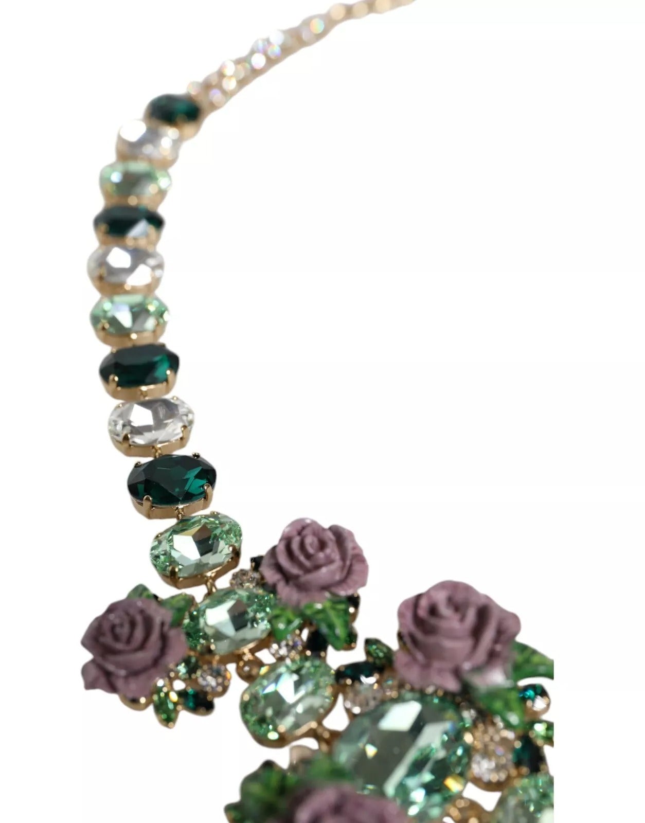 Dolce & Gabbana Gold Brass Link Chain Rose Petal Crystal Necklace | Regal Royce