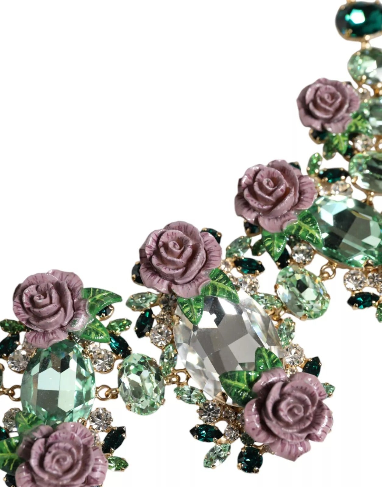 Dolce & Gabbana Gold Brass Link Chain Rose Petal Crystal Necklace | Regal Royce