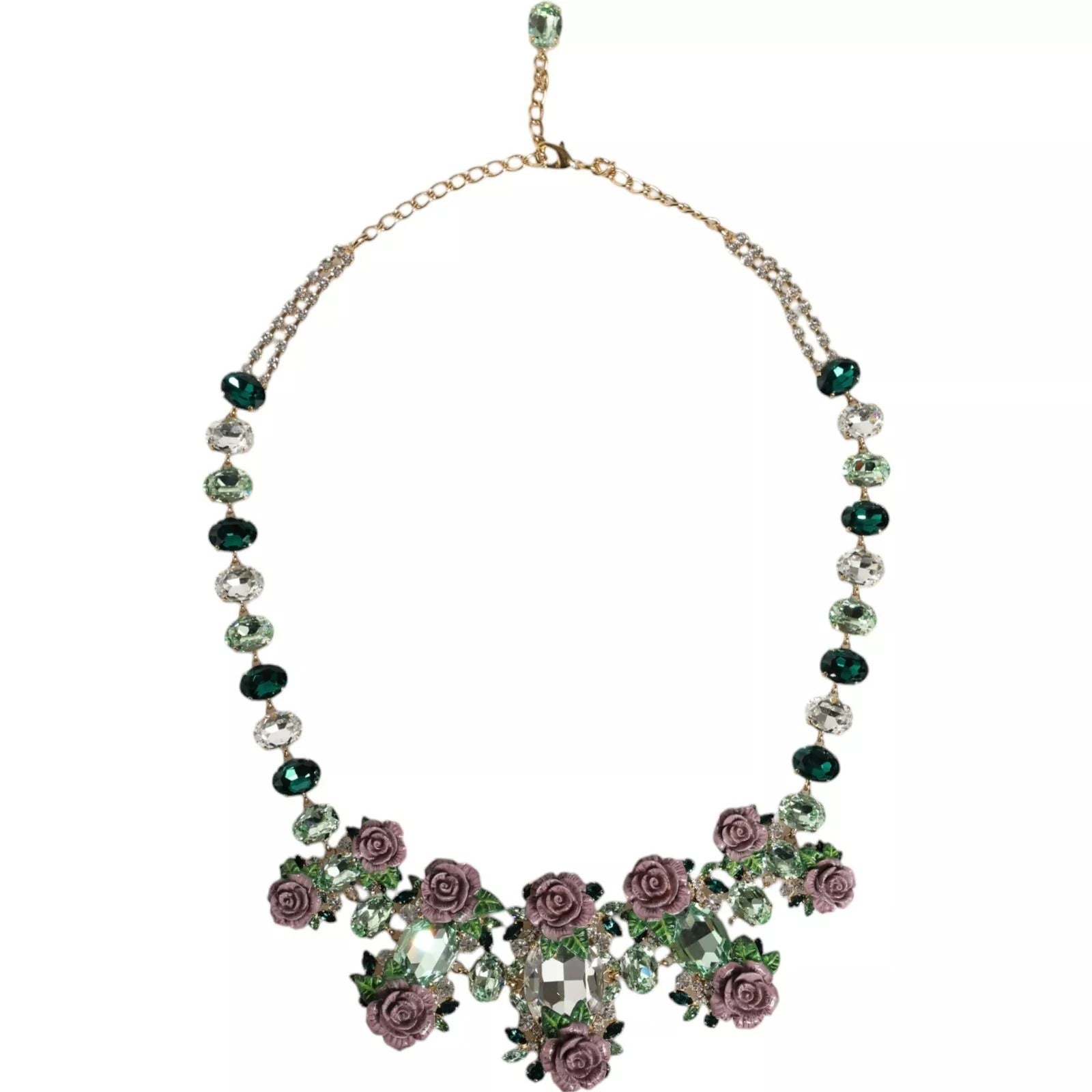 Dolce & Gabbana Gold Brass Link Chain Rose Petal Crystal Necklace | Regal Royce