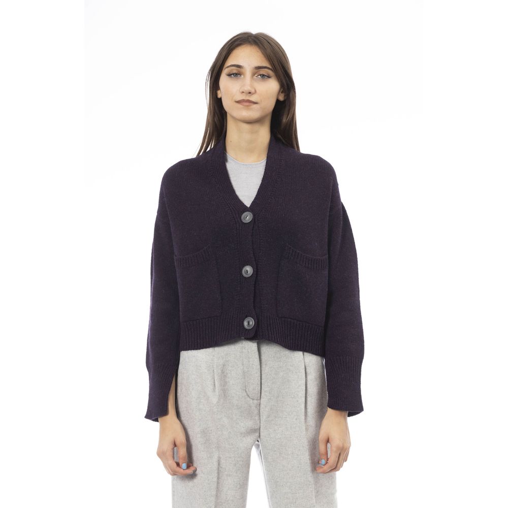 Alpha Studio Purple Merino Wool Women Cardigan | Regal Royce