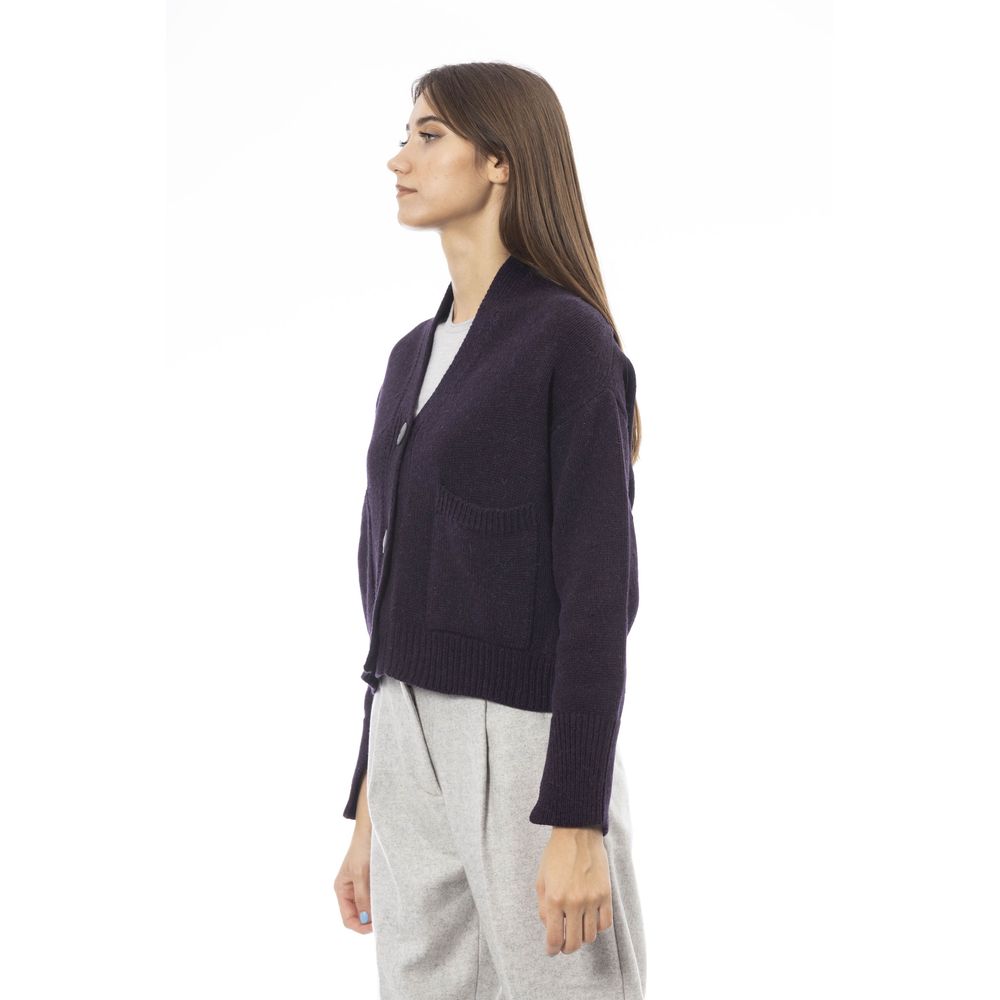 Alpha Studio Purple Merino Wool Women Cardigan | Regal Royce