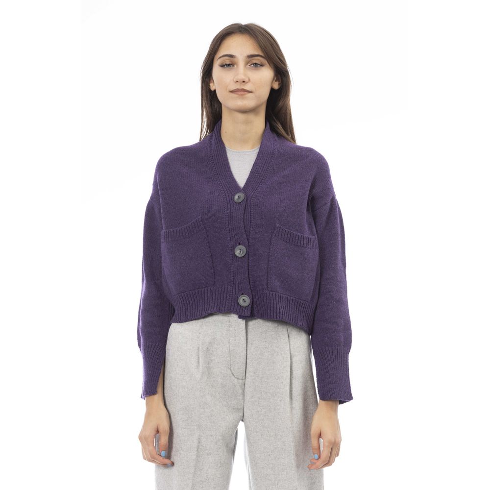 Alpha Studio Purple Merino Wool Women Cardigan | Regal Royce
