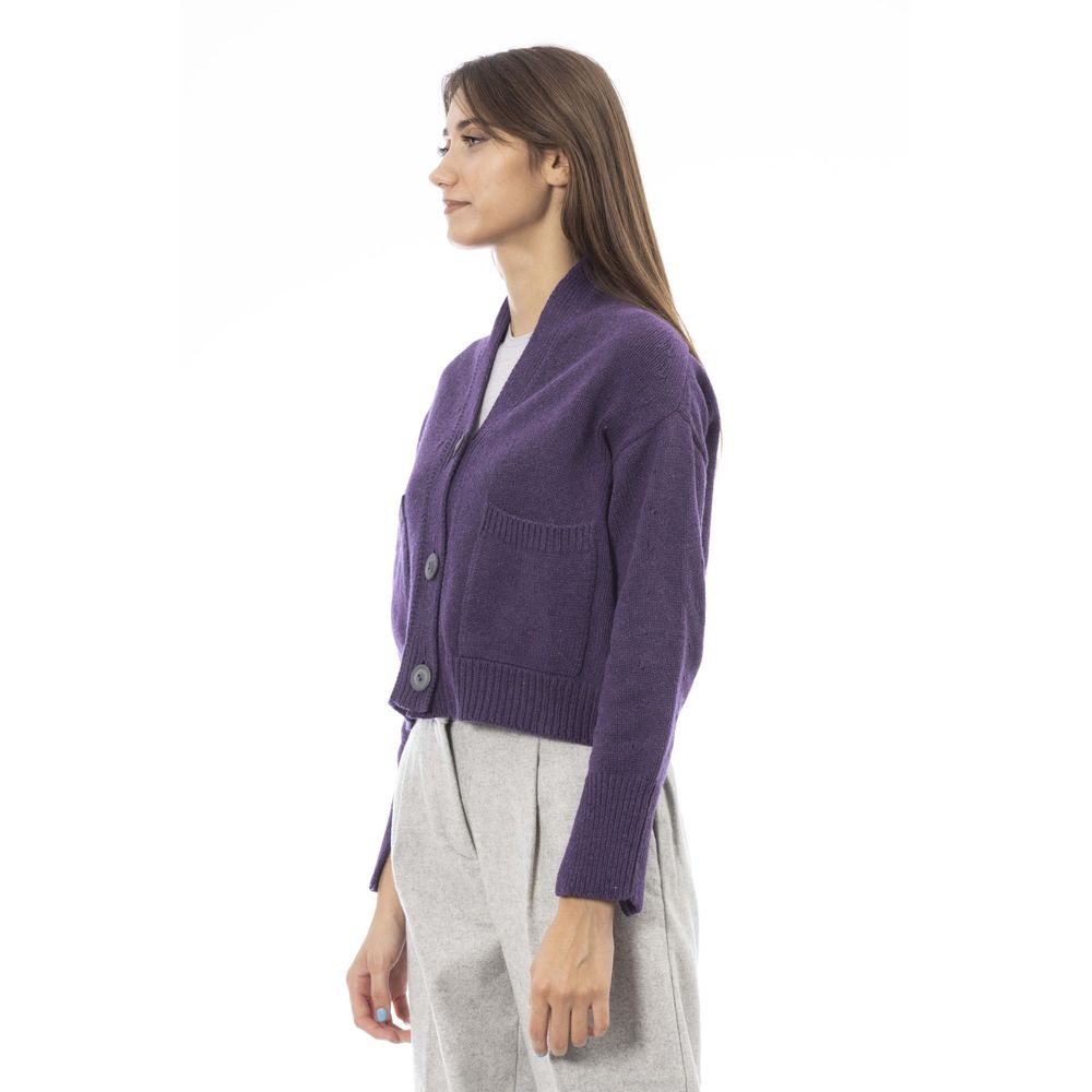 Alpha Studio Purple Merino Wool Women Cardigan | Regal Royce