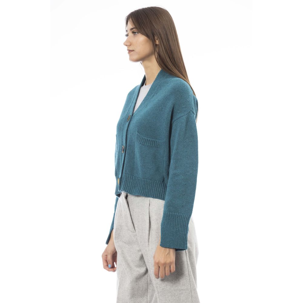 Alpha Studio Teal Merino Wool Women Cardigan | Regal Royce