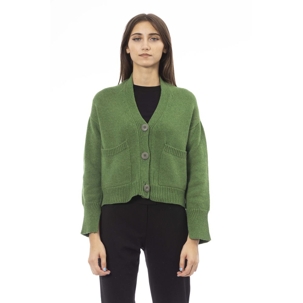 Alpha Studio Green Merino Wool Women Cardigan | Regal Royce