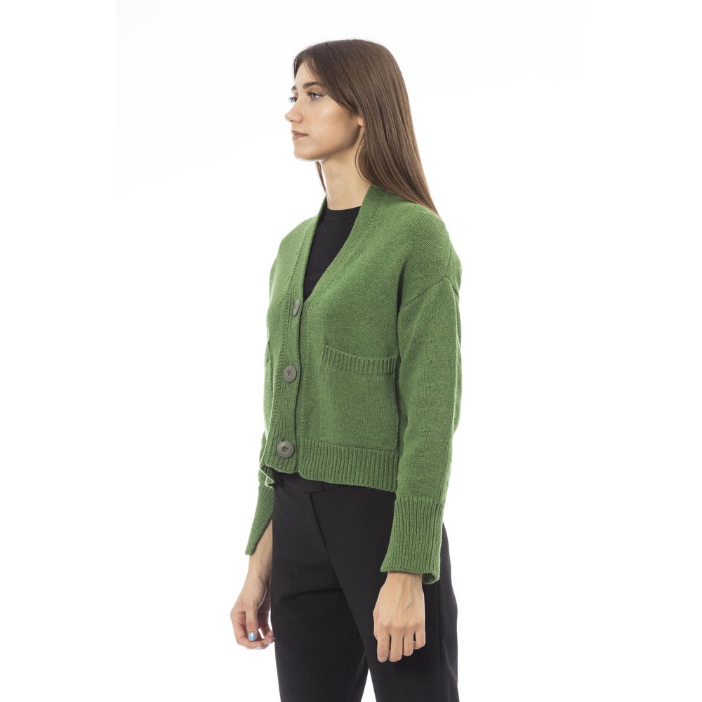Alpha Studio Green Merino Wool Women Cardigan | Regal Royce