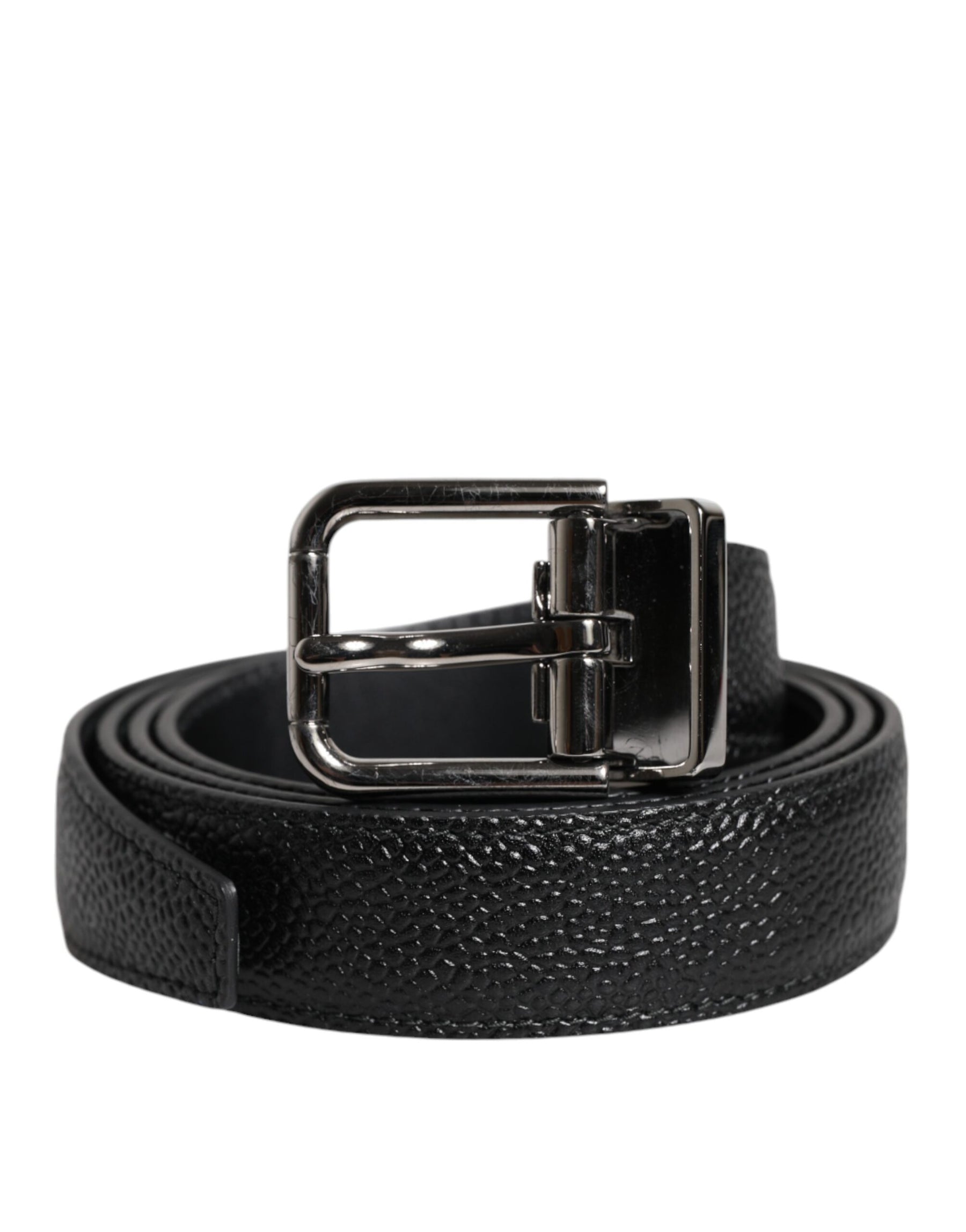 Dolce & Gabbana Black Textured Leather Silver Metal Buckle Men Belt | Regal Royce