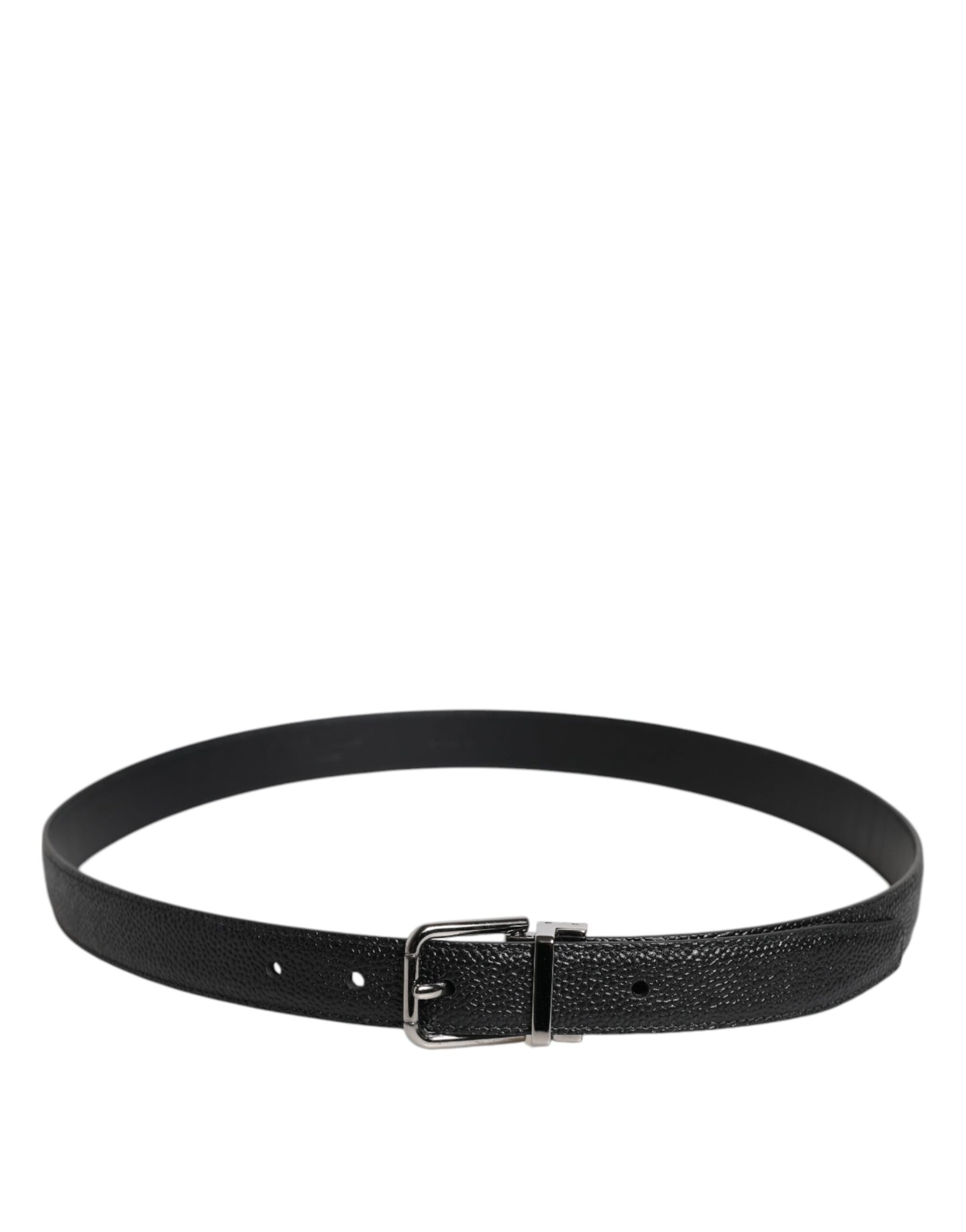 Dolce & Gabbana Black Textured Leather Silver Metal Buckle Men Belt | Regal Royce
