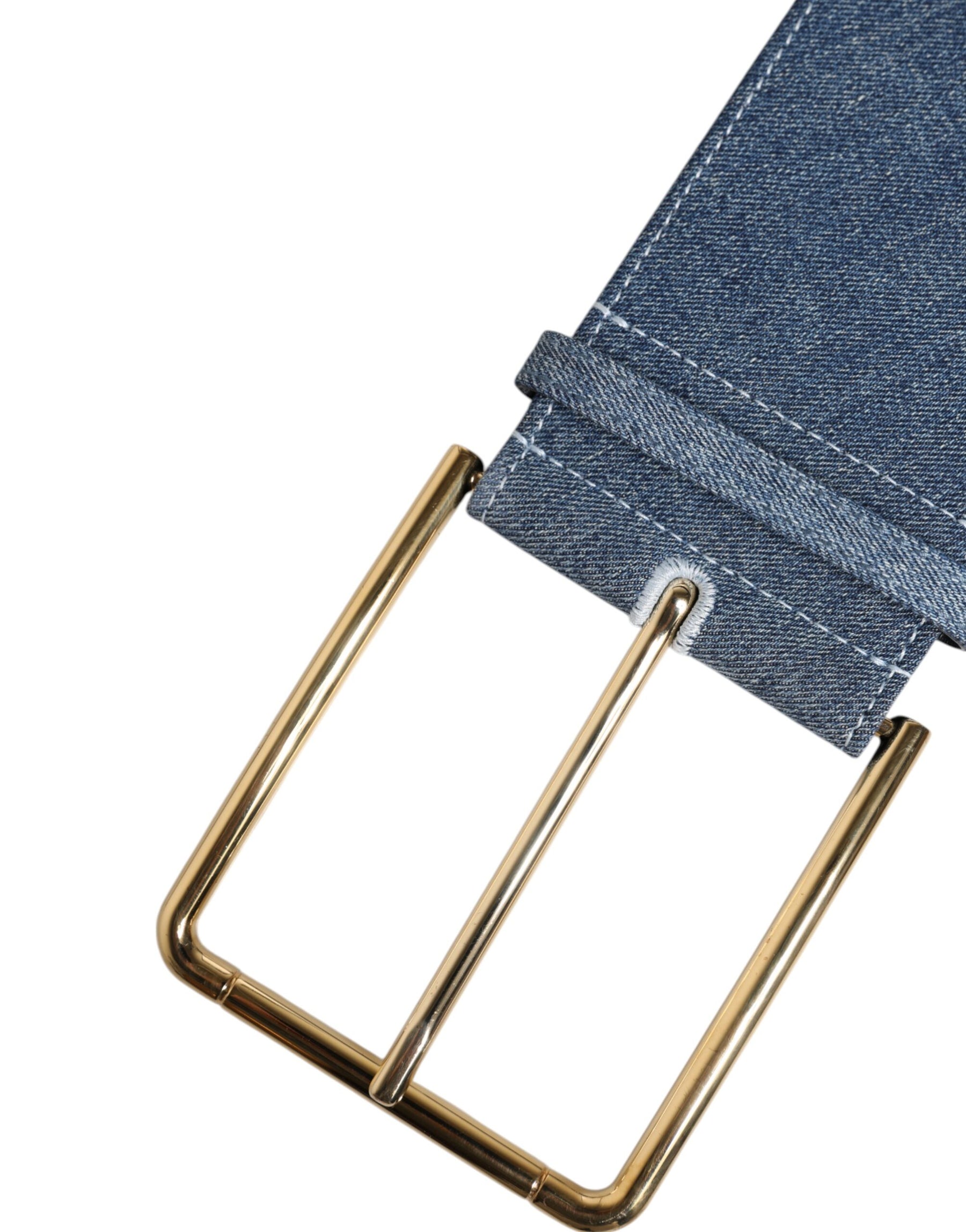 Dolce & Gabbana Blue Two Tone Denim Gold Metal Buckle Belt | Regal Royce