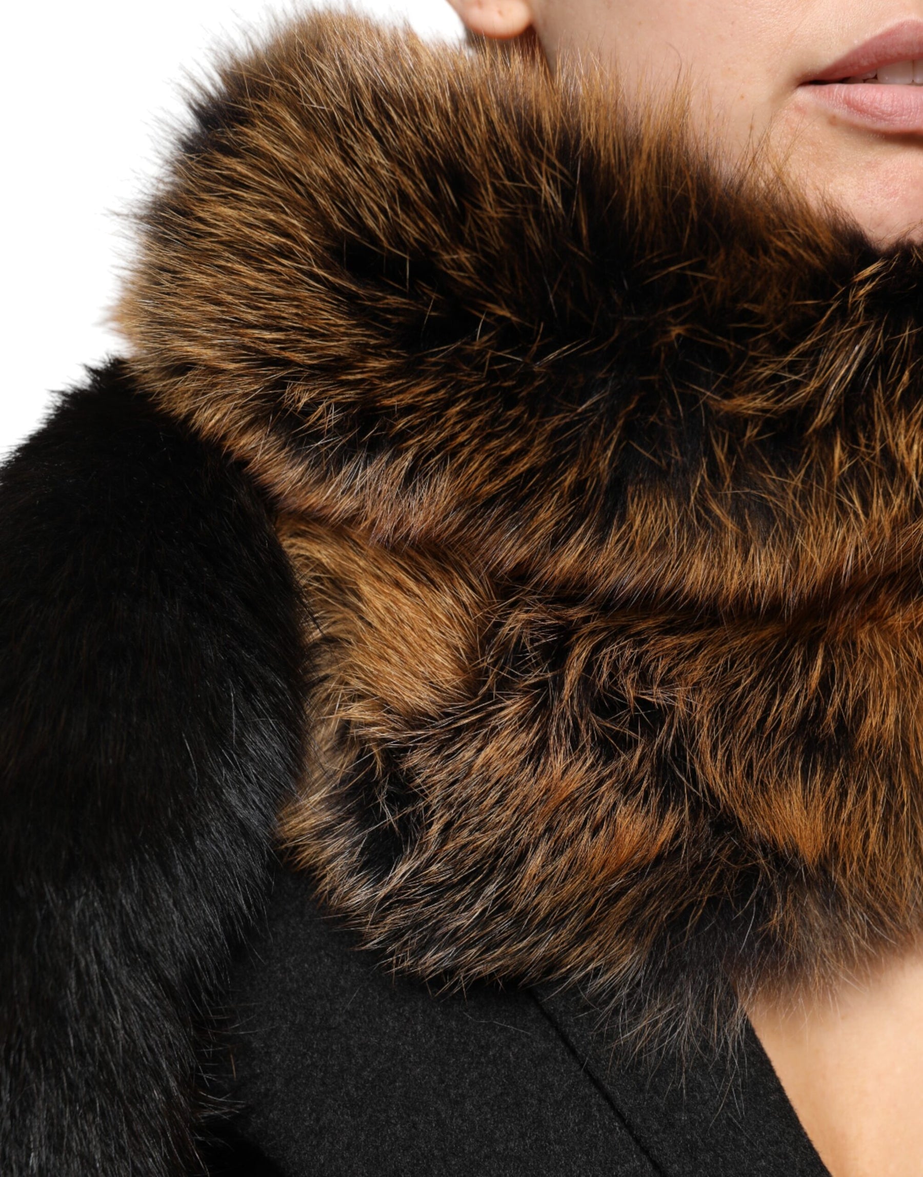 Dolce & Gabbana Brown Red Fox Fur Neck Cashmere Warmer Scarf | Regal Royce