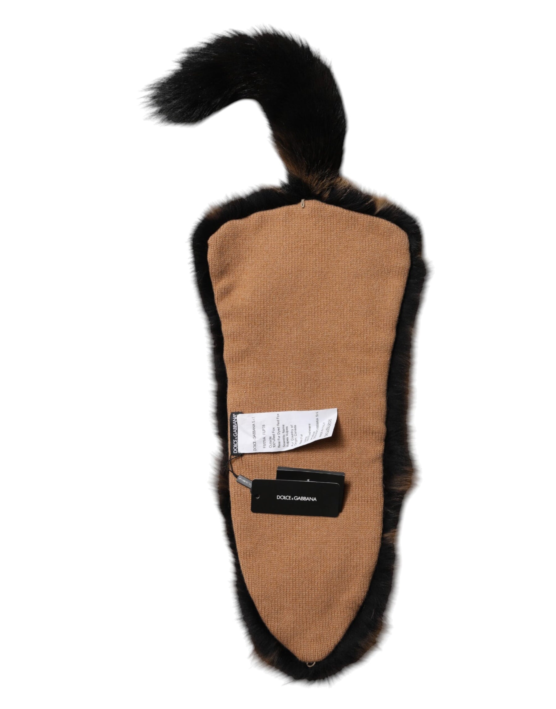 Dolce & Gabbana Brown Red Fox Fur Neck Cashmere Warmer Scarf | Regal Royce