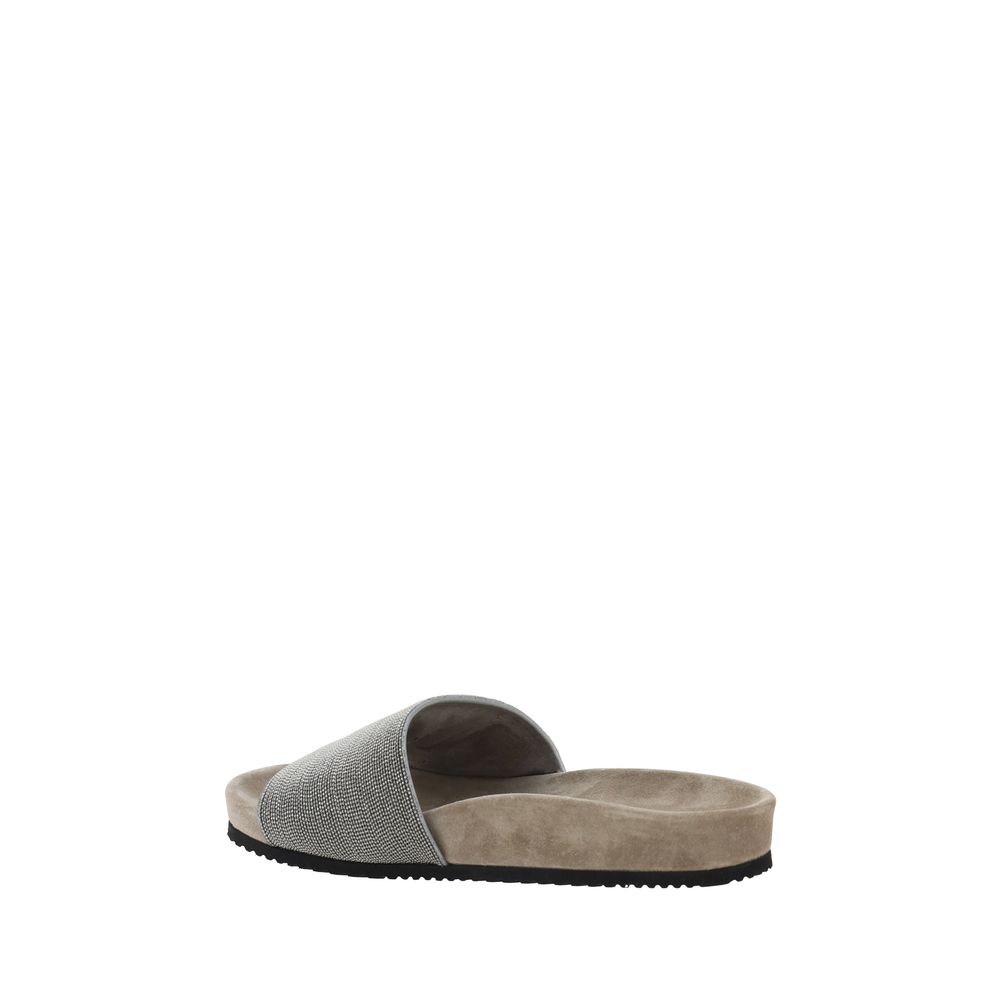 Brunello Cucinelli Brown Calf Leather Bos Taurus Flat Sandals | Regal Royce