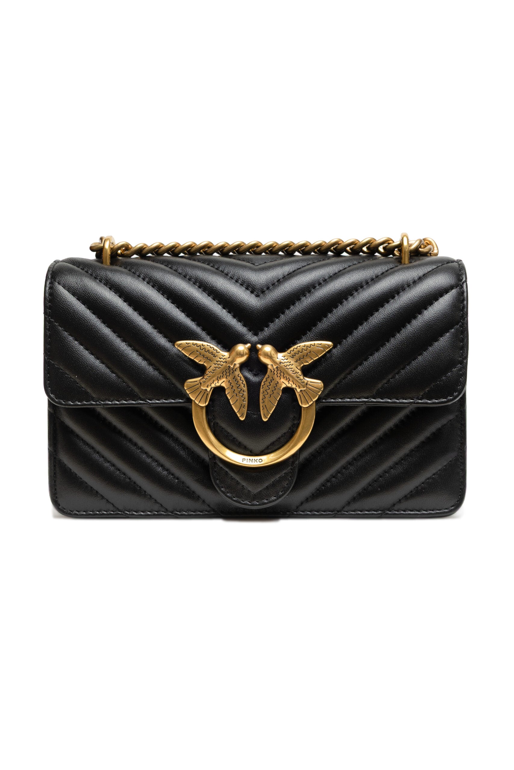 PINKO Black Leather Love One Mini Shoulder Bag | Regal Royce